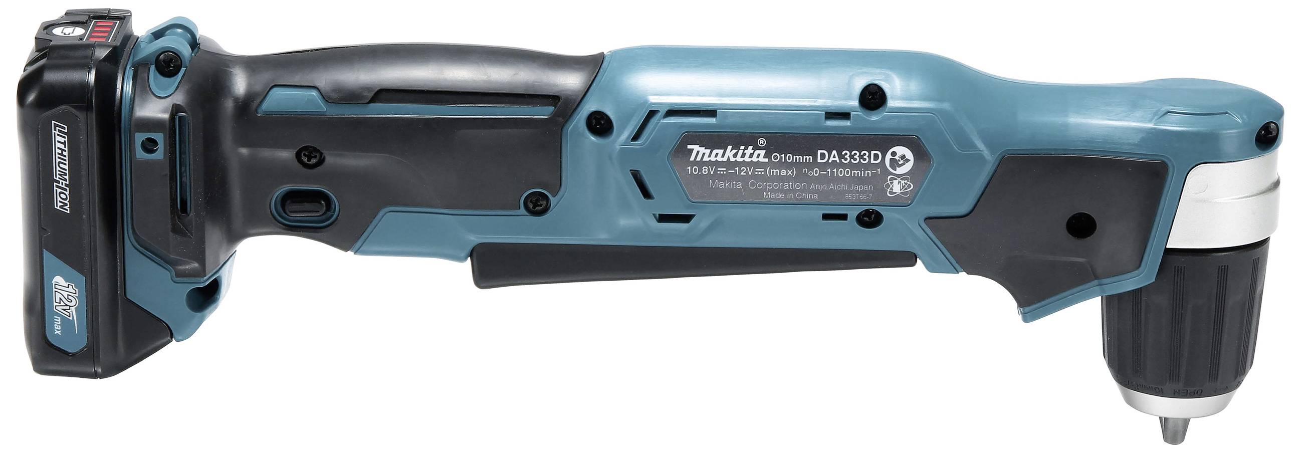 Akkubohrschrauber in Blau und Schwarz mit ergonomischem Griff und Akku auf der Rückseite, geeignet für Heimwerkerarbeiten.