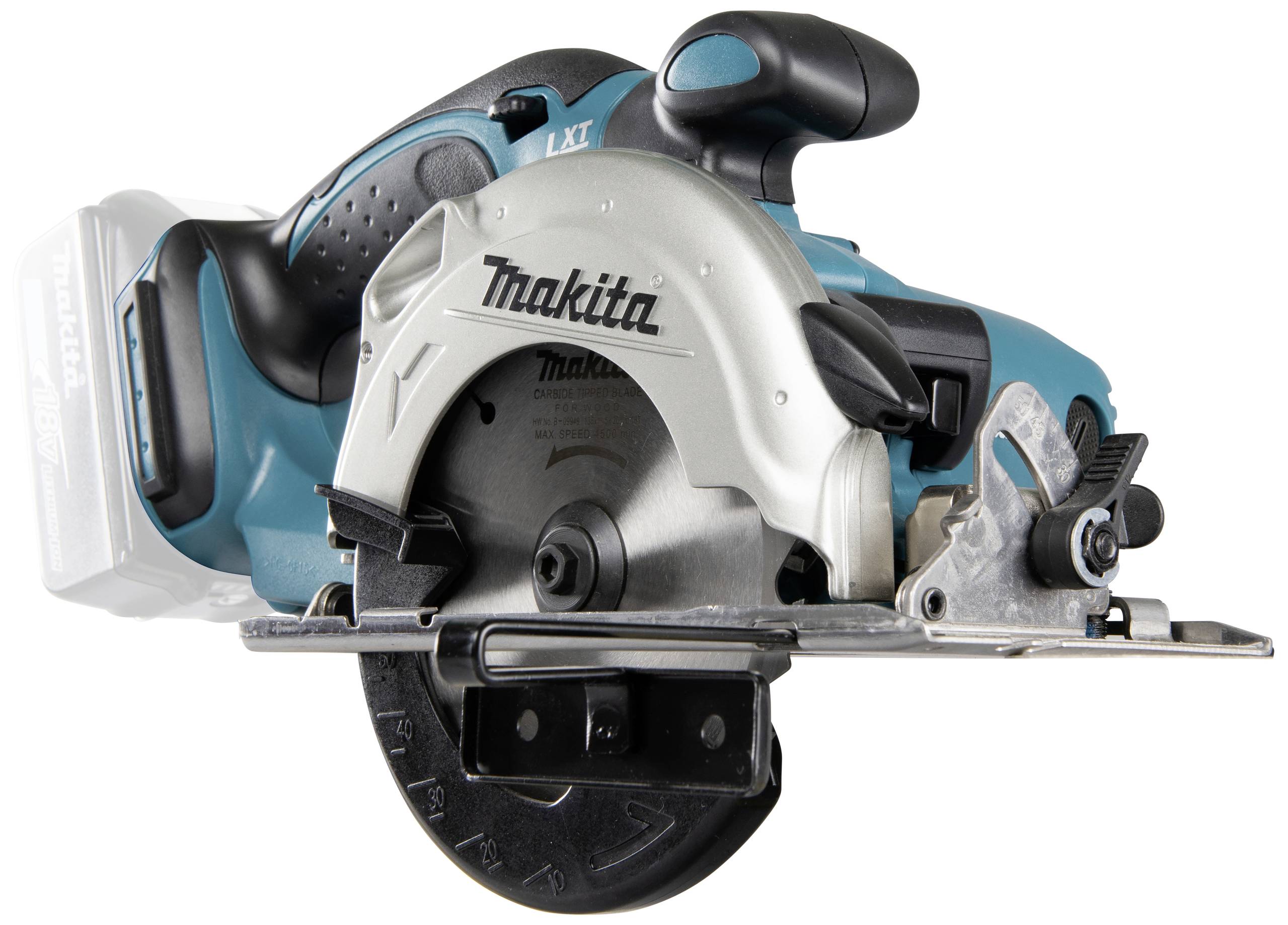 Handkreissäge von Makita mit ergonomischem Griff und silbernem Sägeblatt, geeignet für Holzarbeiten und Bauprojekte.