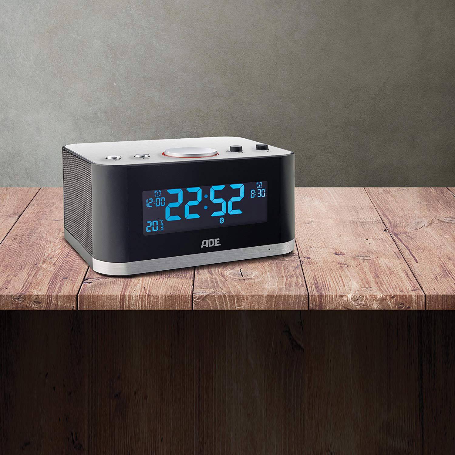 ADE CK 1706 UKW Radiowecker AUX, Bluetooth®, SD, UKW, USB Schwarz-Silber