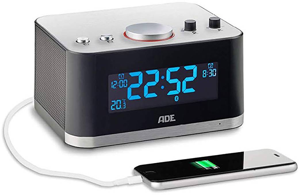 ADE CK 1706 UKW Radiowecker AUX, Bluetooth®, SD, UKW, USB Schwarz-Silber