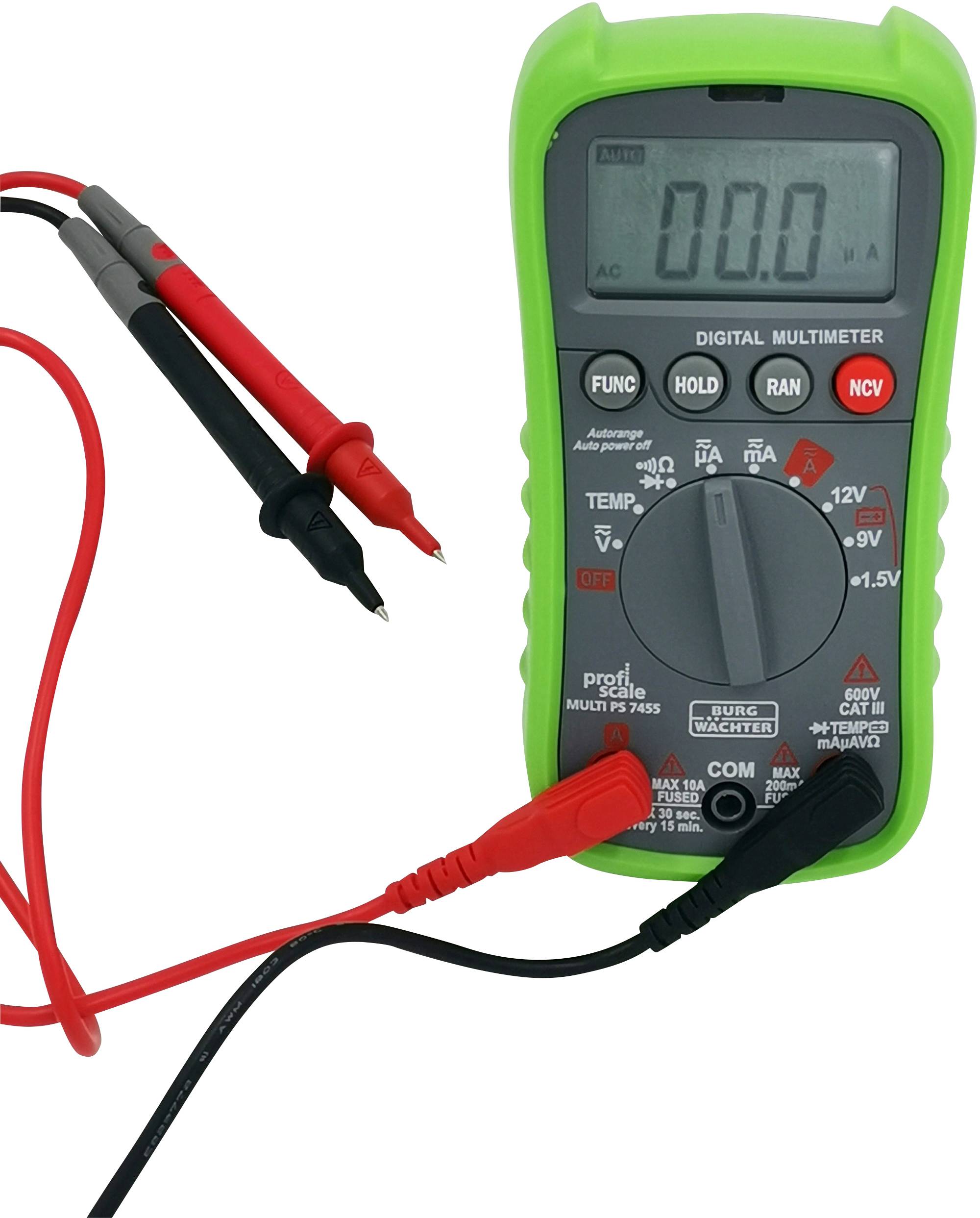 Burg Wächter PS7455 Hand-Multimeter digital CAT III 600V Anzeige (Counts): 2000