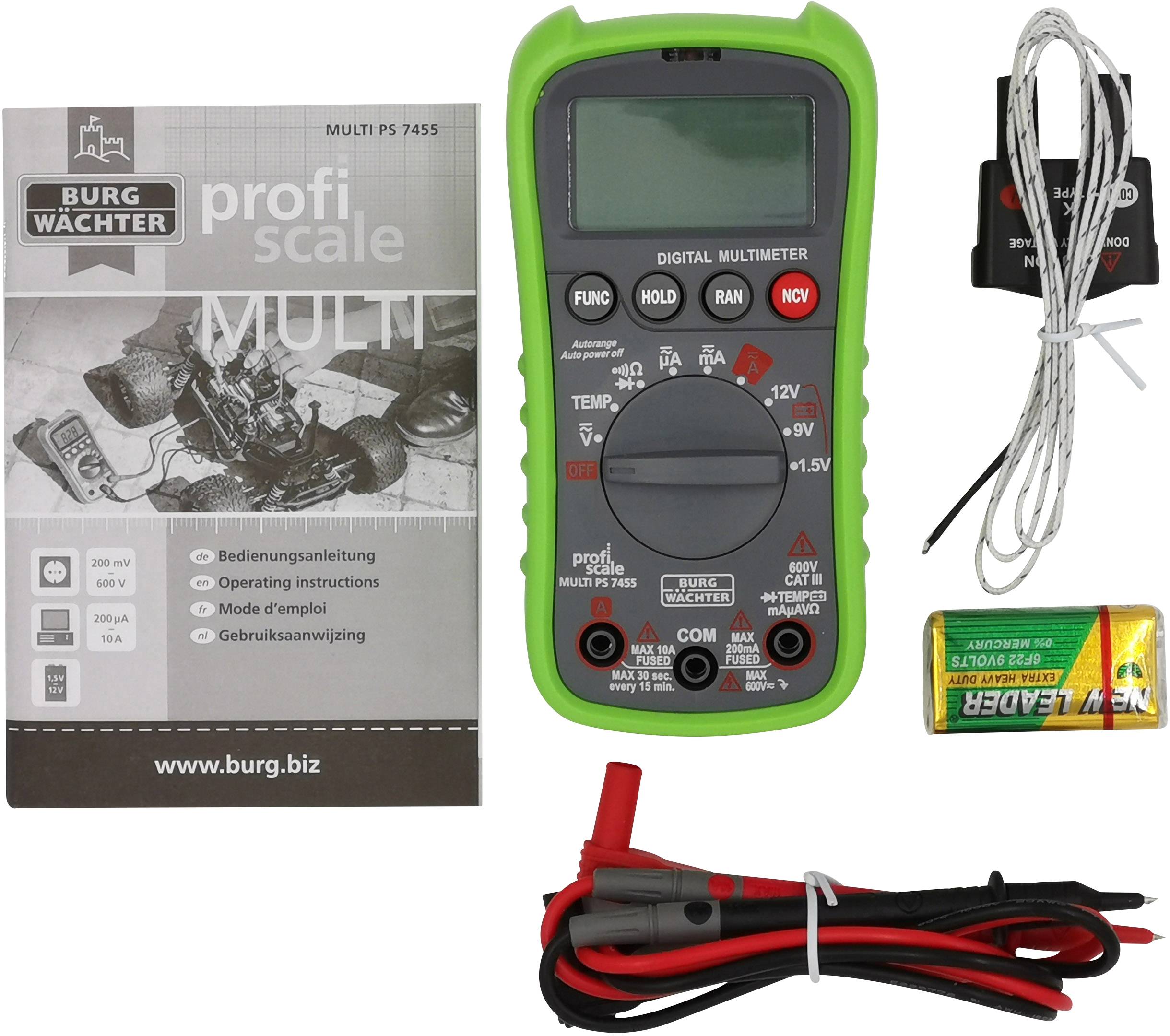 Burg Wächter PS7455 Hand-Multimeter digital CAT III 600V Anzeige (Counts): 2000
