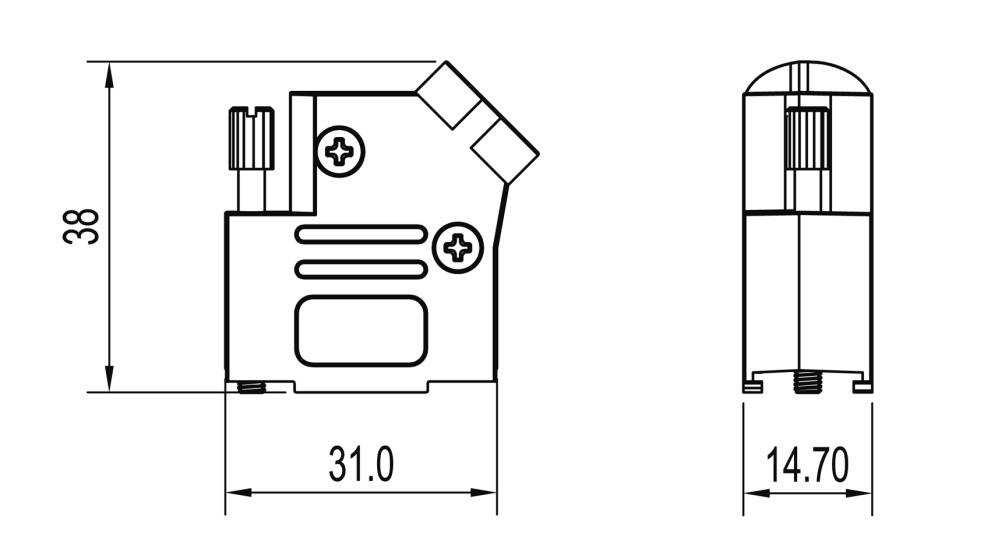 Encitech D45ZK-09-K 6560-0106-11 D-SUB Gehäuse Polzahl: 9 Vollmetall 45° Silber