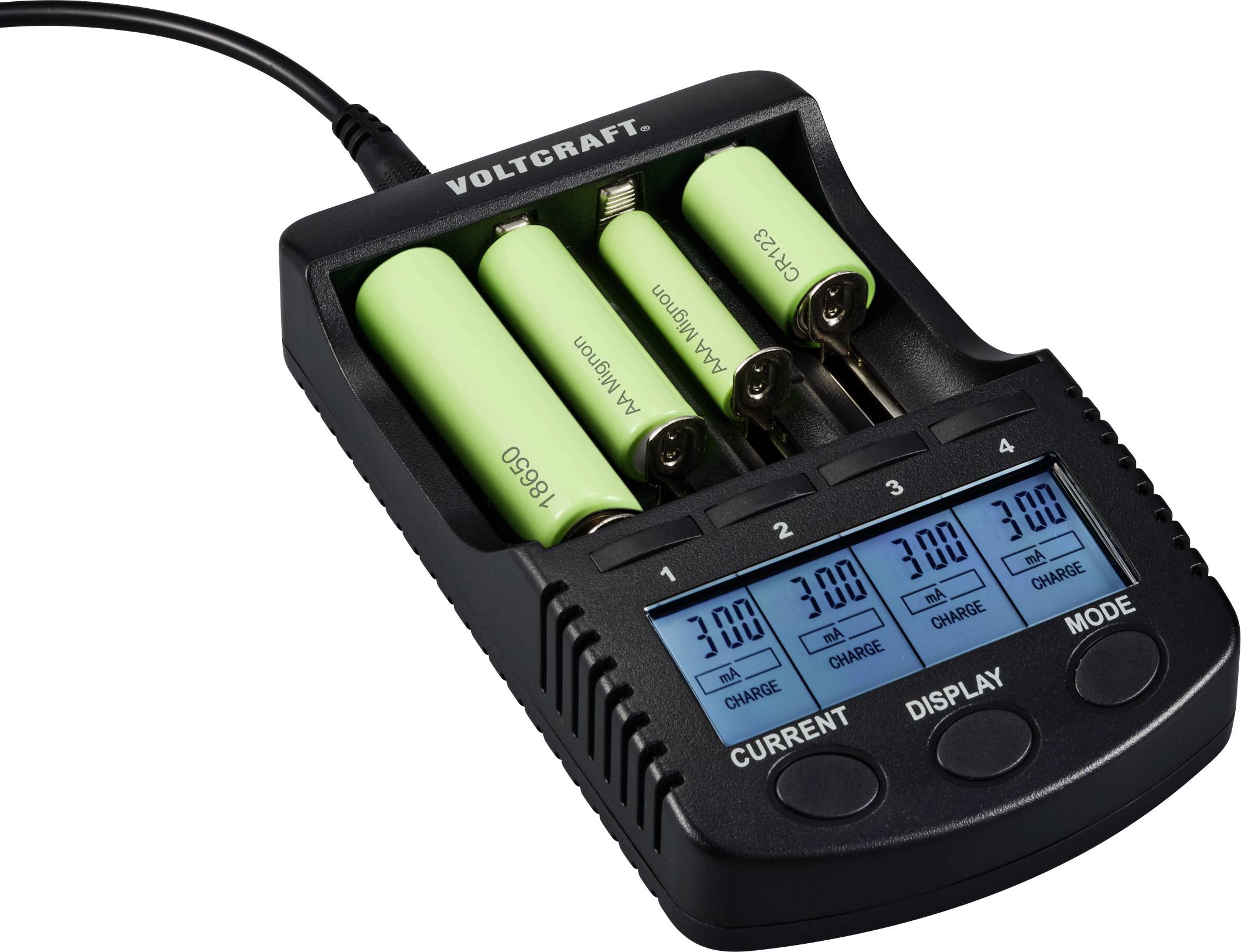 VOLTCRAFT CC-2 Rundzellen-Ladegerät NiMH, NiCd, LiIon Mignon (AA), Micro (AAA), Baby (C), Sub-C, 26650, 26500, 18650, 17670