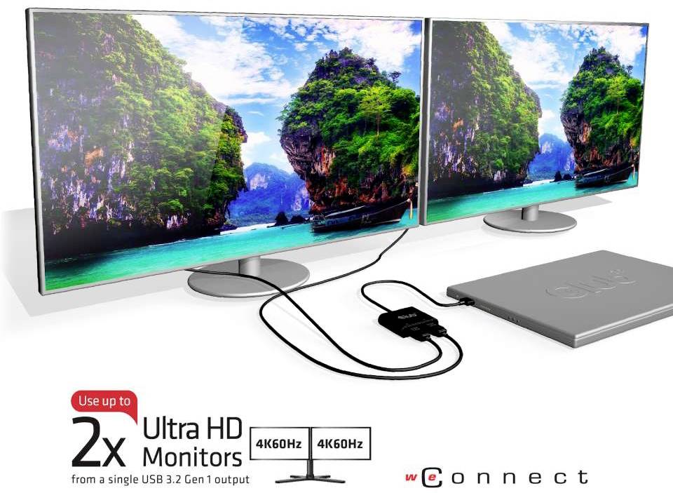 Club3D CSV-1474 1+2 Port USB 3.2 Gen 1-Umschalter (USB 3.0) 4096 x 2160 Pixel Schwarz