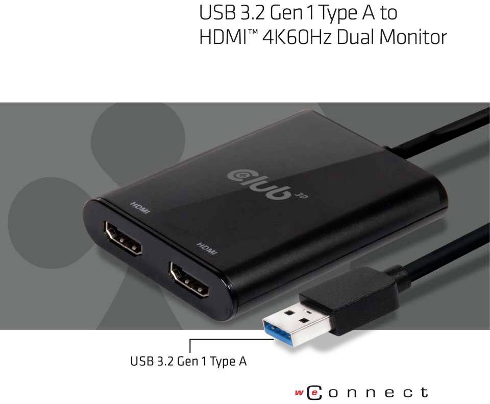 club3D CSV-1474 1+2 Port USB 3.2 Gen 1-Umschalter (USB 3.0) 4096 x 2160 Pixel Schwarz