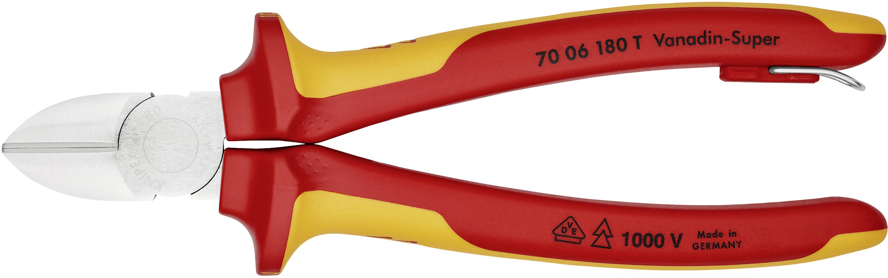 Isolierte VDE-Kombizange, rot-gelb, mit der Prägung 'Vanadin-Super', '1000V', geeignet für sicheres Arbeiten an elektrischen Anlagen.