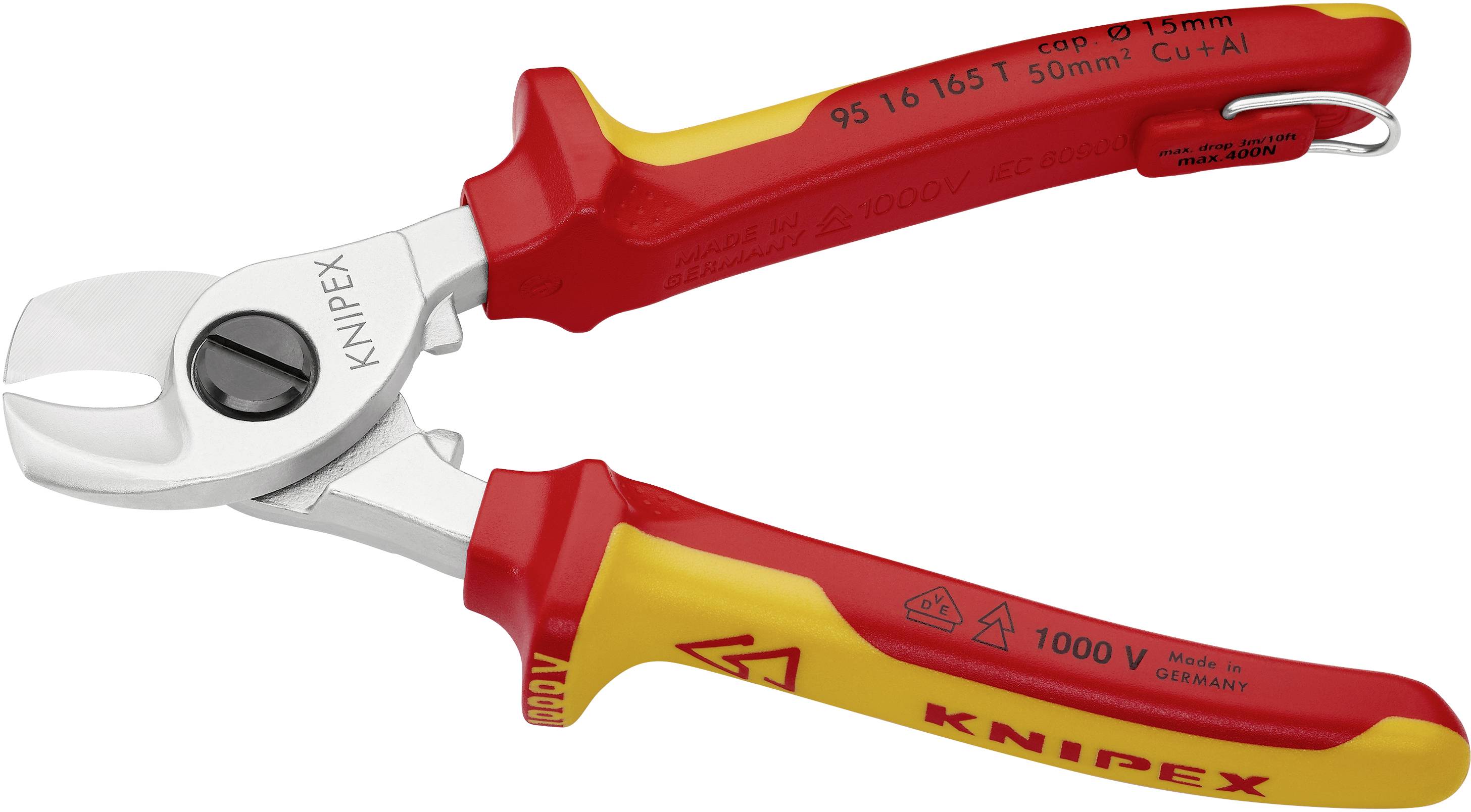 Knipex 95 16 165 T Kabelschere Geeignet für (Abisoliertechnik) Alu- und Kupferkabel, ein- und mehrdrähtig 15 mm 50 mm²