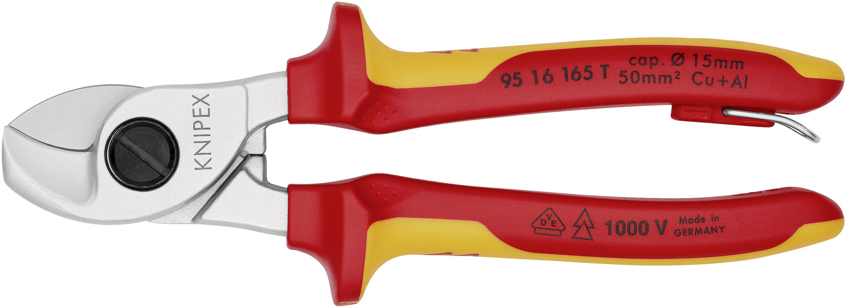 Knipex 95 16 165 T Kabelschere Geeignet für (Abisoliertechnik) Alu- und Kupferkabel, ein- und mehrdrähtig 15mm 50mm²
