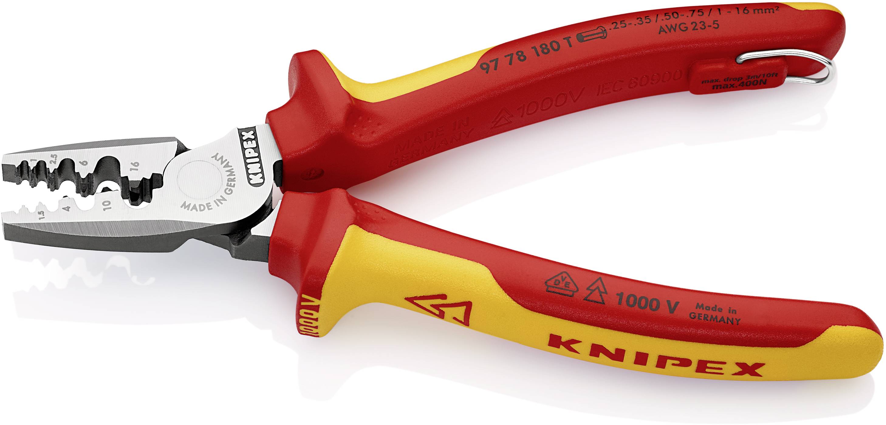 Knipex 97 78 180 T Crimpzange Aderendhülsen 0.25 bis 16 mm²