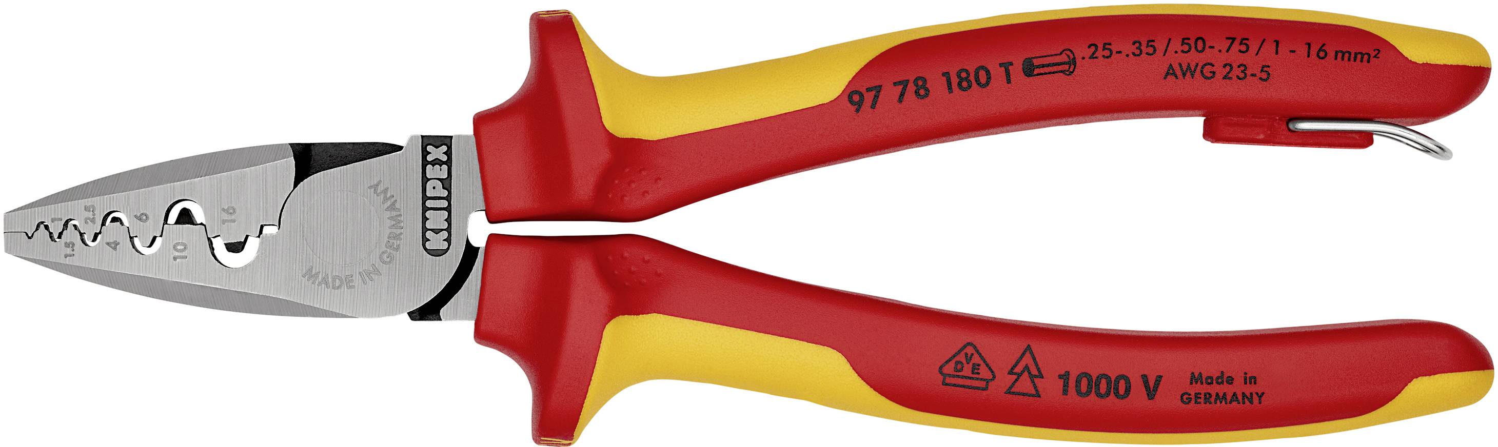 Knipex 97 78 180 T Crimpzange Aderendhülsen 0.25 bis 16mm²