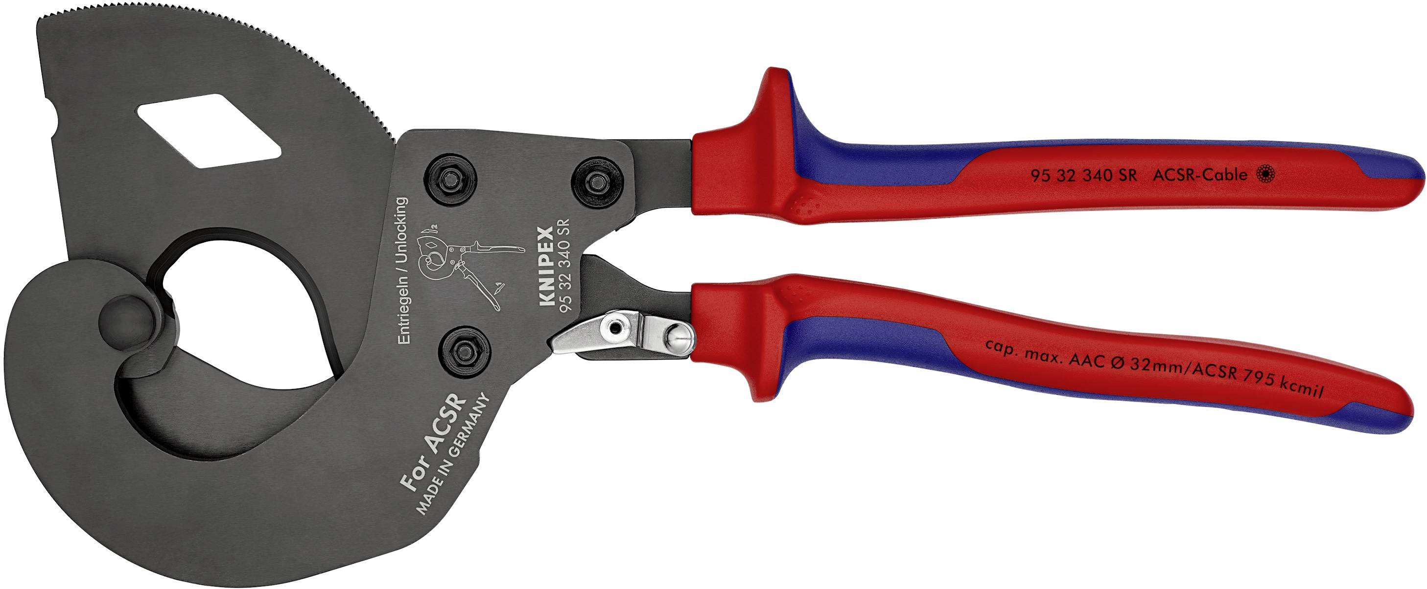 Knipex 95 32 340 SR Ratschen-Kabelschneider Geeignet für (Abisoliertechnik) stahlarmierte Kabel 32 mm