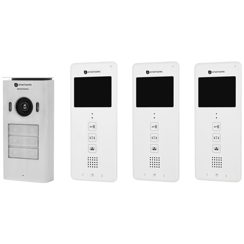 Smartwares DIC-22132 Interphone vidéo 2 fils Set complet 3 foyers blanc