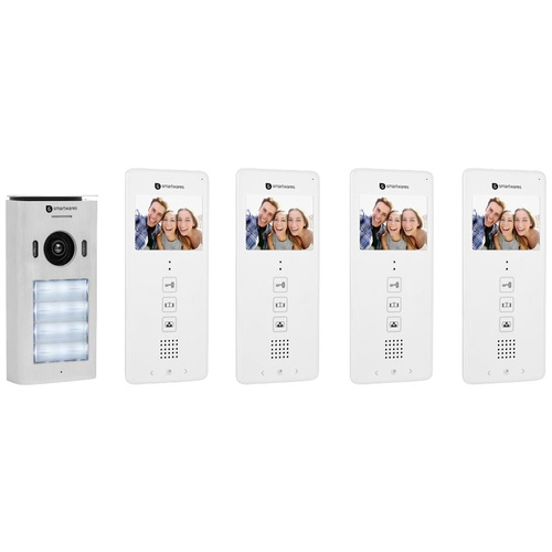 Smartwares DIC-22142 Interphone vidéo 2 fils Set complet 4 foyers blanc