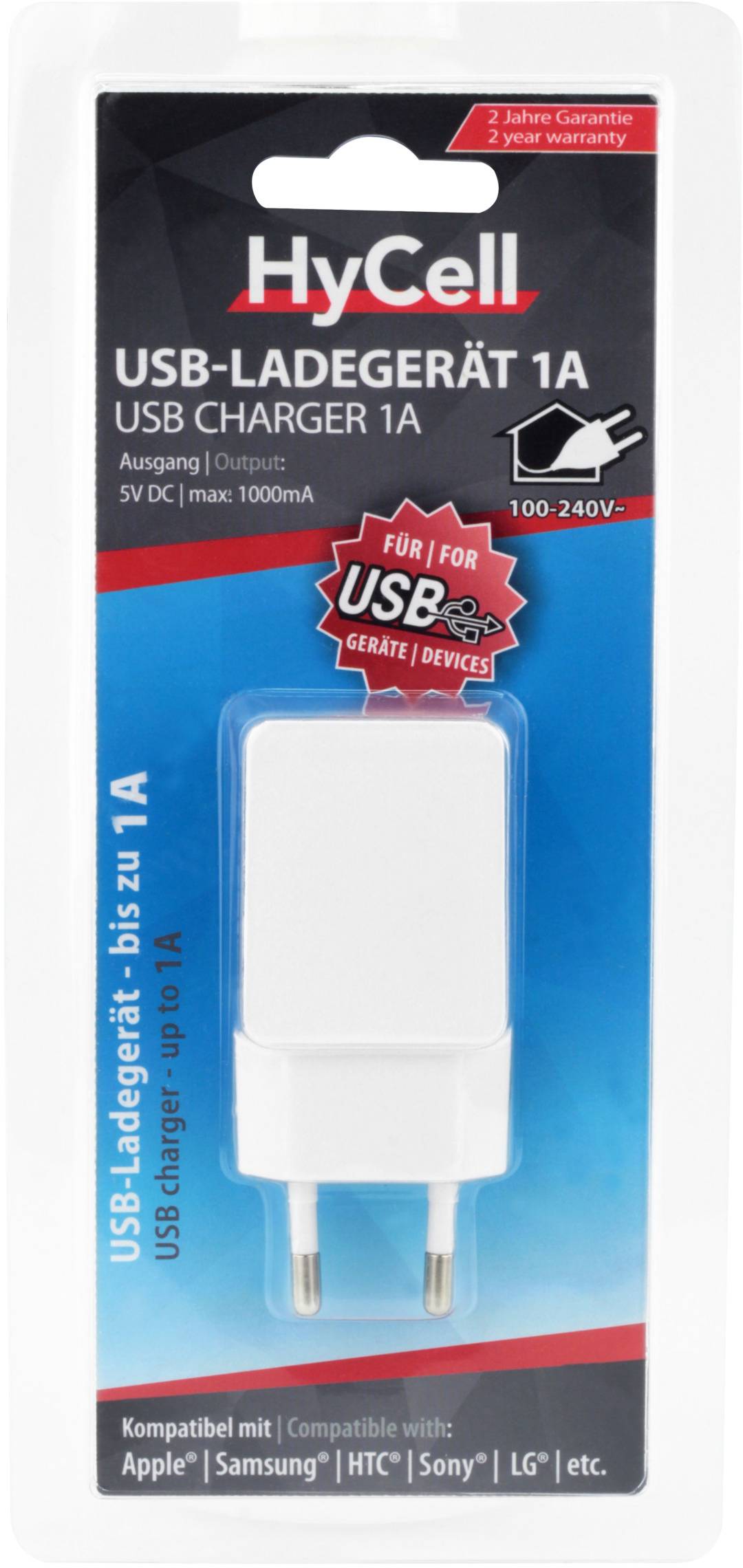 HyCell Home 1A 1001-0052 USB-Ladegerät Steckdose Ausgangsstrom (max.) 1000 mA 1 x USB