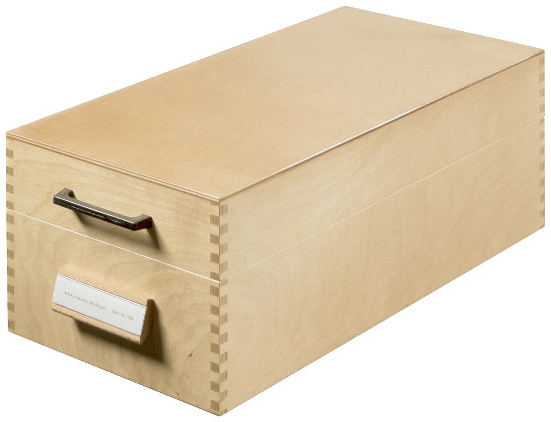 HAN 1005 Karteikasten Naturholz max. Anzahl der Karten: 1.500 Karten DIN A5 quer mit Metallstütze, wegklappbarer Deckel mit Griff