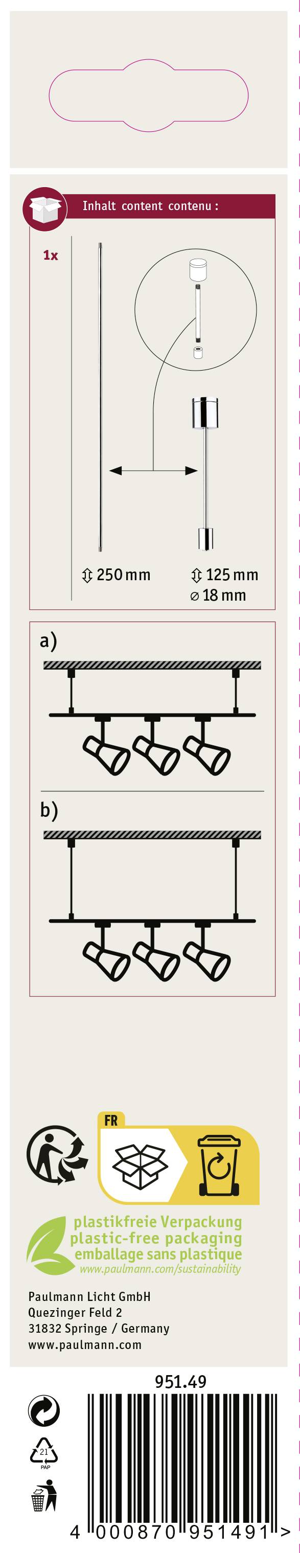 Paulmann 95149 VariLine Hochvolt-Schienensystem-Komponente Abhängeset Aluminium (gebürstet)