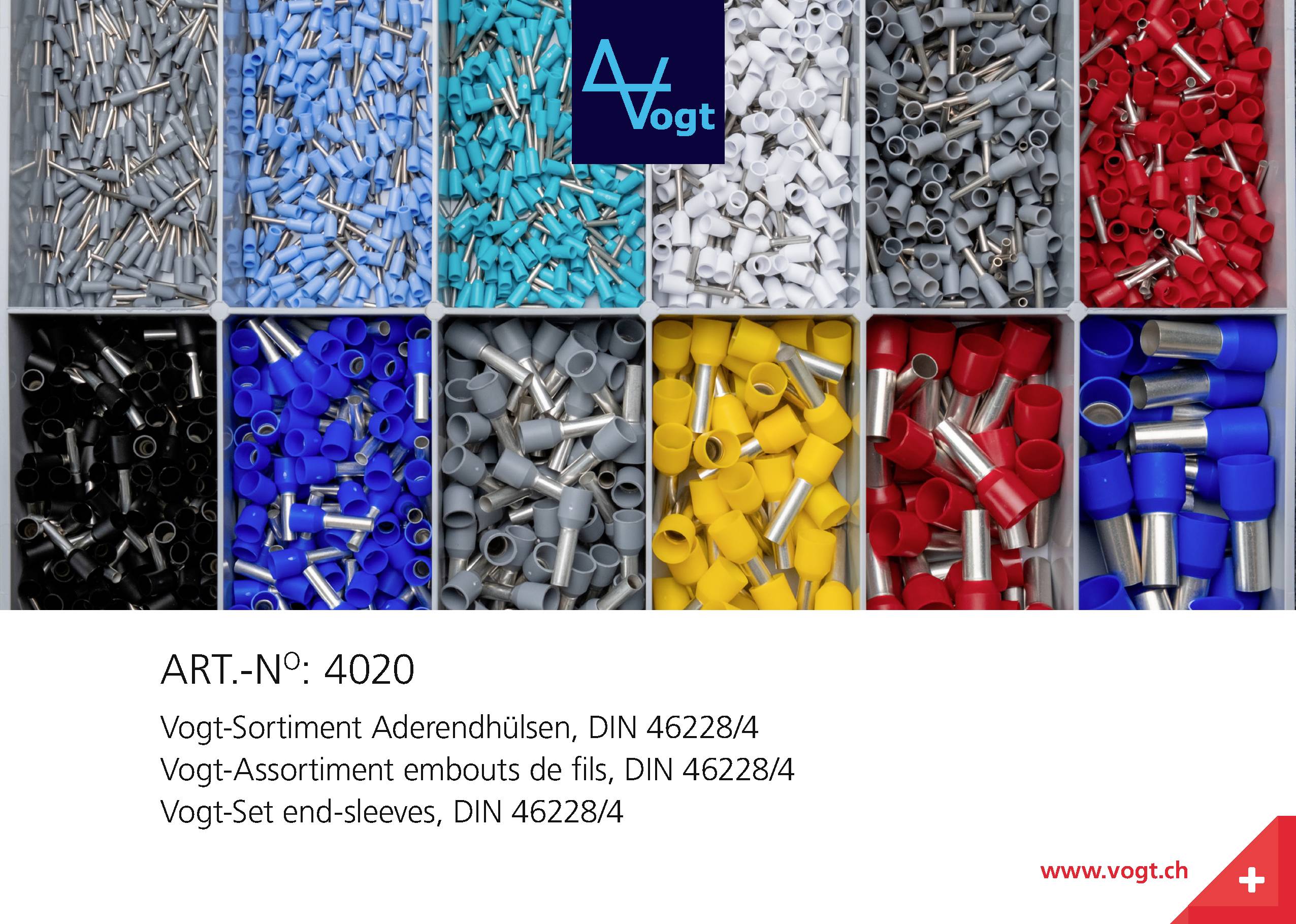 Vogt Verbindungstechnik 4020 Aderendhülsen-Sortiment Teilisoliert Grau, Hellblau, Türkis, Weiß, Rot, Schwarz, Blau, Gelb 2110St.