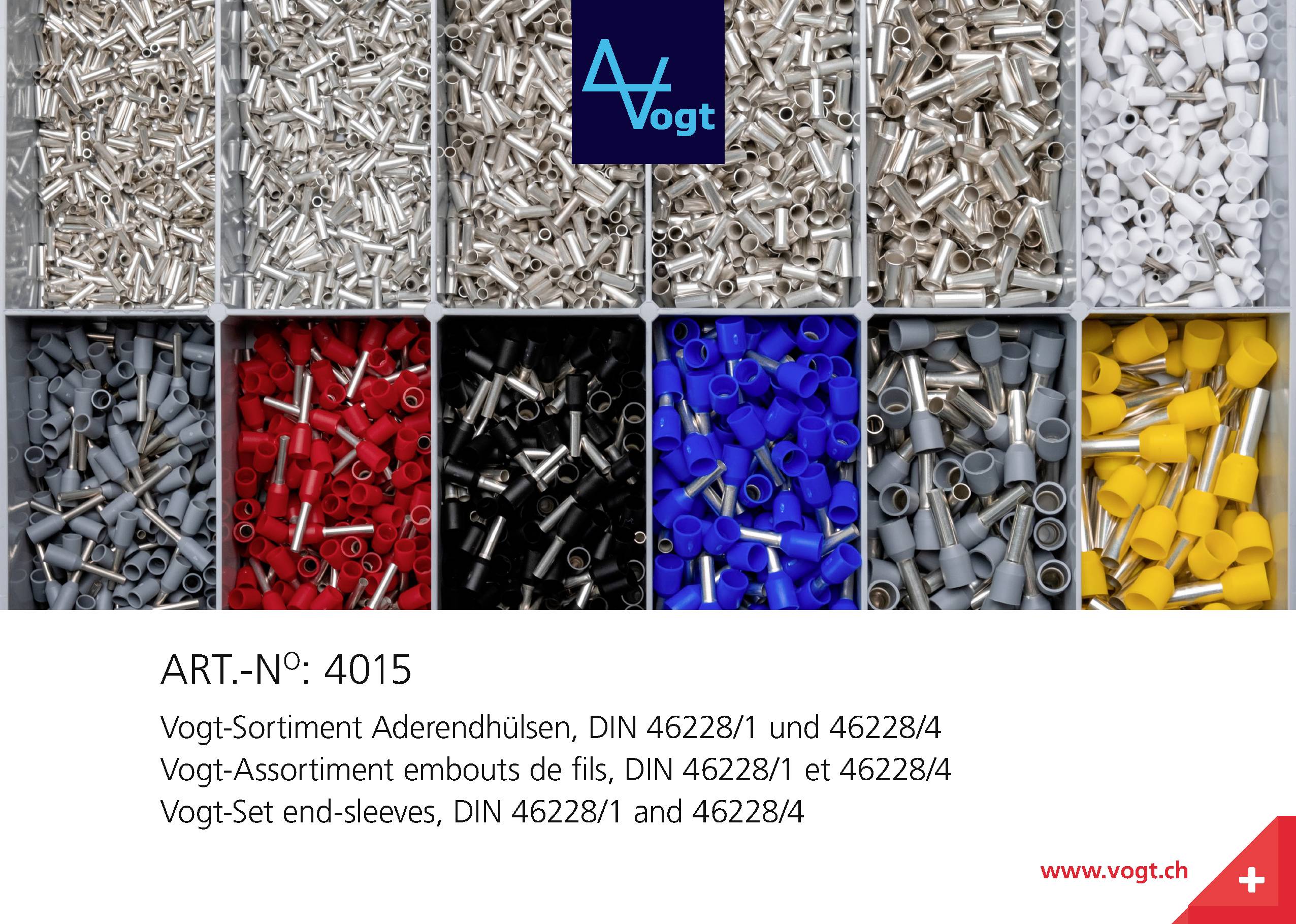Vogt Verbindungstechnik 4015 Aderendhülsen-Sortiment 0.5 mm², 6mm² Teilisoliert Silber, Weiß, Grau, Rot, Schwarz, Blau, Gelb