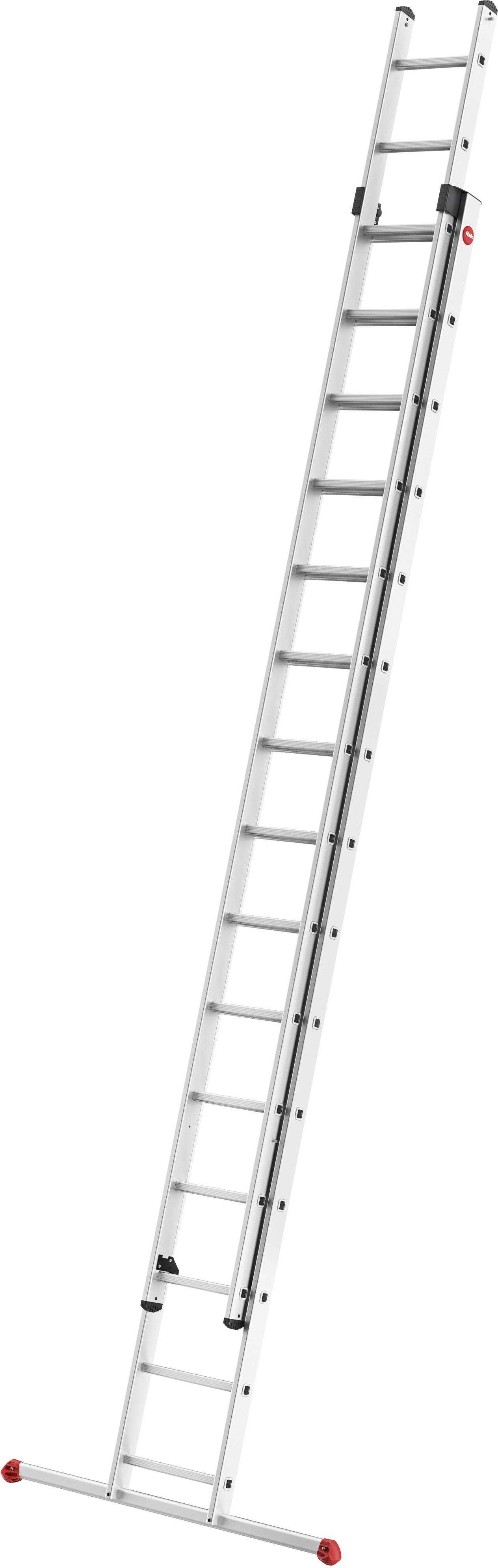 Eine lange silberne Anlegeleiter mit mehreren Sprossen, geeignet für Arbeiten in der Höhe.