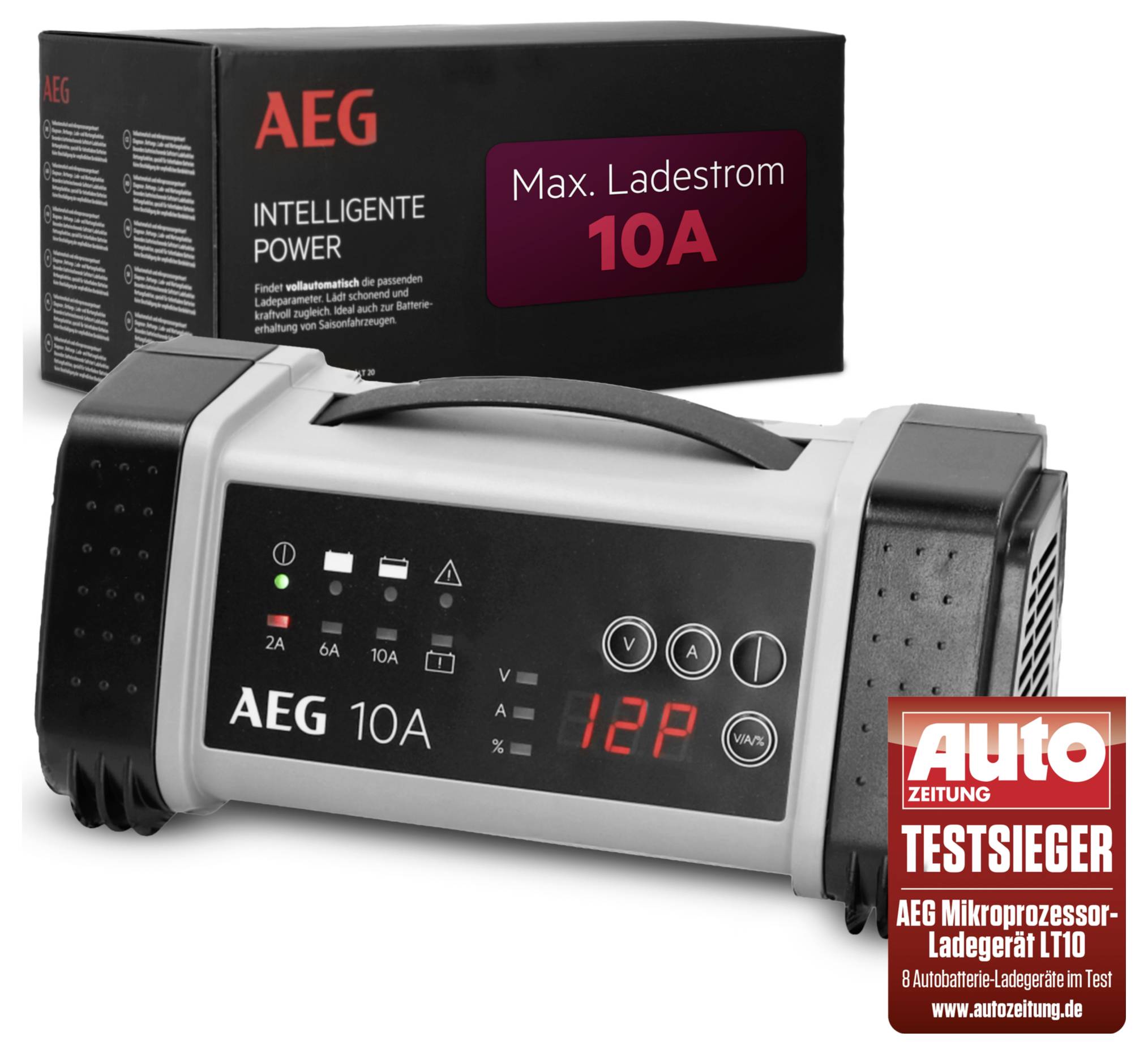 „AEG intelligentes 10A-Batterieladegerät mit Display, das „12P
