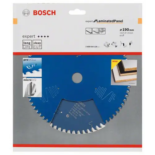Bosch Accessories Expert for Laminated Panel 2608644129 Hartmetall Kreissägeblatt 190 x 20 x 1.6mm Zähneanzahl: 60 1St. Bosch Accessories Expert for Laminated Panel 2608644129 Hartmetall Kreissägeblatt 190 x 20 x 1.6mm Zähneanzahl: 60 1St.