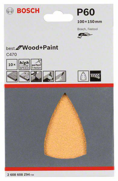 Bosch Accessories 2608608Z94 Deltaschleifpapier Körnung (num) 60 (L x B) 150 mm x 100 mm 10 St.