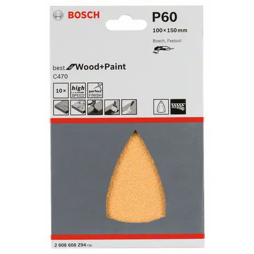 Bosch Accessories 2608608Z94 Deltaschleifpapier Körnung (num) 60 (L x B) 150 mm x 100 mm 10 St. Bosch Accessories 2608608Z94 Deltaschleifpapier Körnung (num) 60 (L x B) 150 mm x 100 mm 10 St.
