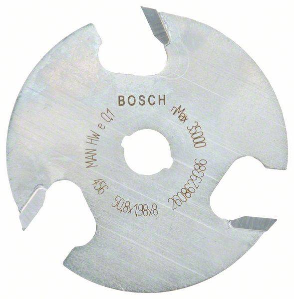 Metallsägeblatt mit der Aufschrift 'BOSCH', geeignet für maximales Drehmoment von 5000. 50,8 x 1,98 mm, Modellnummer 2608633366.
