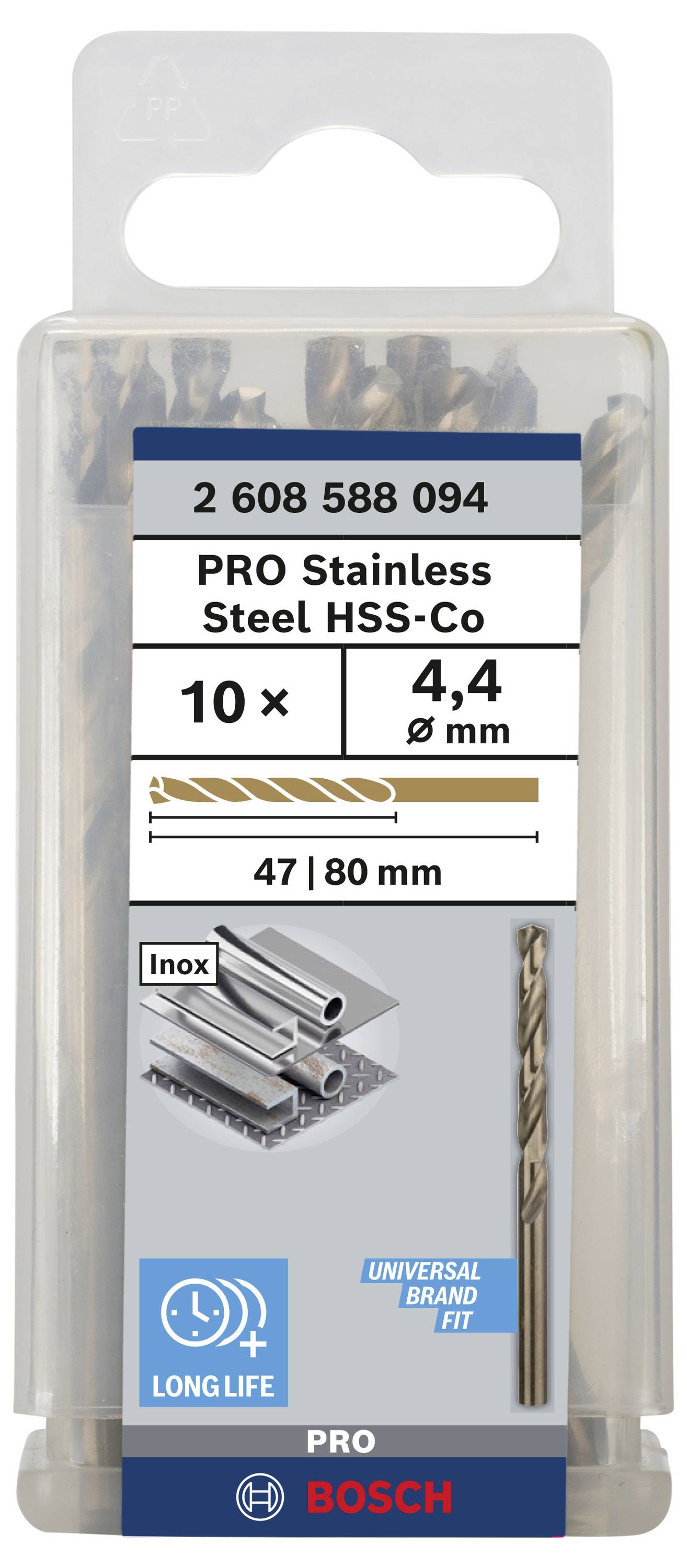 Bohrer-Set bestehend aus 10 Edelstahlbohrern à 4,4 mm Durchmesser. Geeignet für langlebige und vielseitige Anwendungen.
