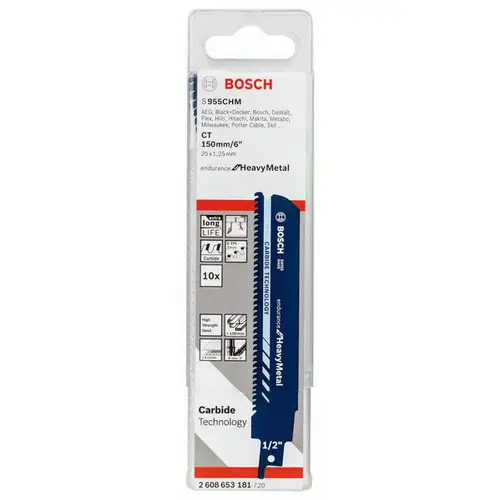 Bosch Accessories 2608653181 Säbelsägeblatt S 955 CHM Endurance for HeavyMetal, 10er-Pack 10St. Bosch Accessories 2608653181 Säbelsägeblatt S 955 CHM Endurance for HeavyMetal, 10er-Pack 10St.