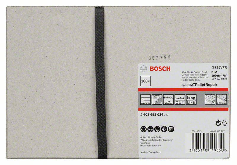 Bosch Accessories 2608658034 Säbelsägeblatt S 725 VFR Special for Pallet Repair 100 St.