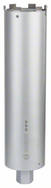 Zylindrisches Bohrwerkzeug in Silber, mit Bosch-Logo und Bohrverzahnung an der Spitze, geeignet für professionelle Bauanwendungen.