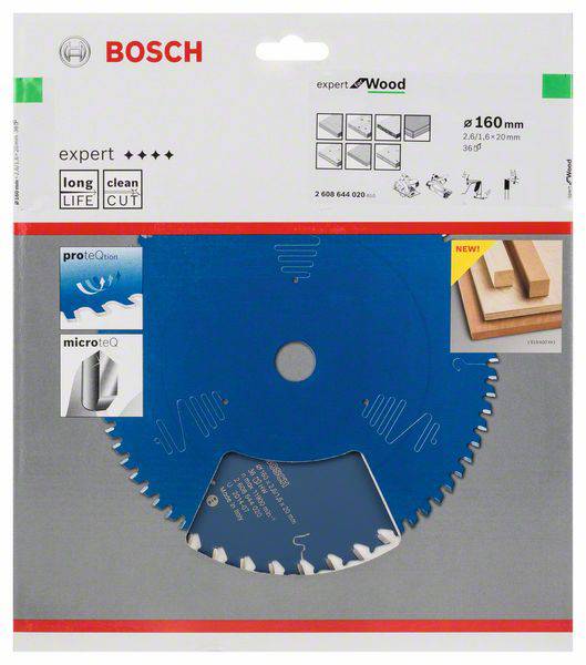 Kreissägeblatt von Bosch für Holz, 160 mm Durchmesser, blau, mit Schutzbeschichtung. Geeignet für saubere Schnitte und lange Lebensdauer.