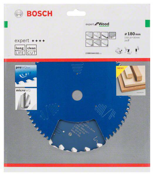 Kreissägeblatt von Bosch für Holz, Durchmesser 180 mm, blau, mit Verpackung. Geeignet für präzise und saubere Schnitte.