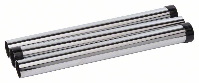 Drei parallel liegende, glänzende Metallstangen mit schwarzen Endkappen.