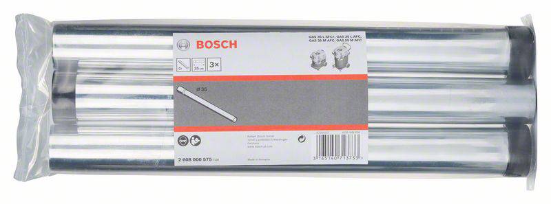 Verpackung mit drei Bosch Bohrsaugrohren aus silbern glänzendem Metall, für professionelles Elektrobohrzubehör.