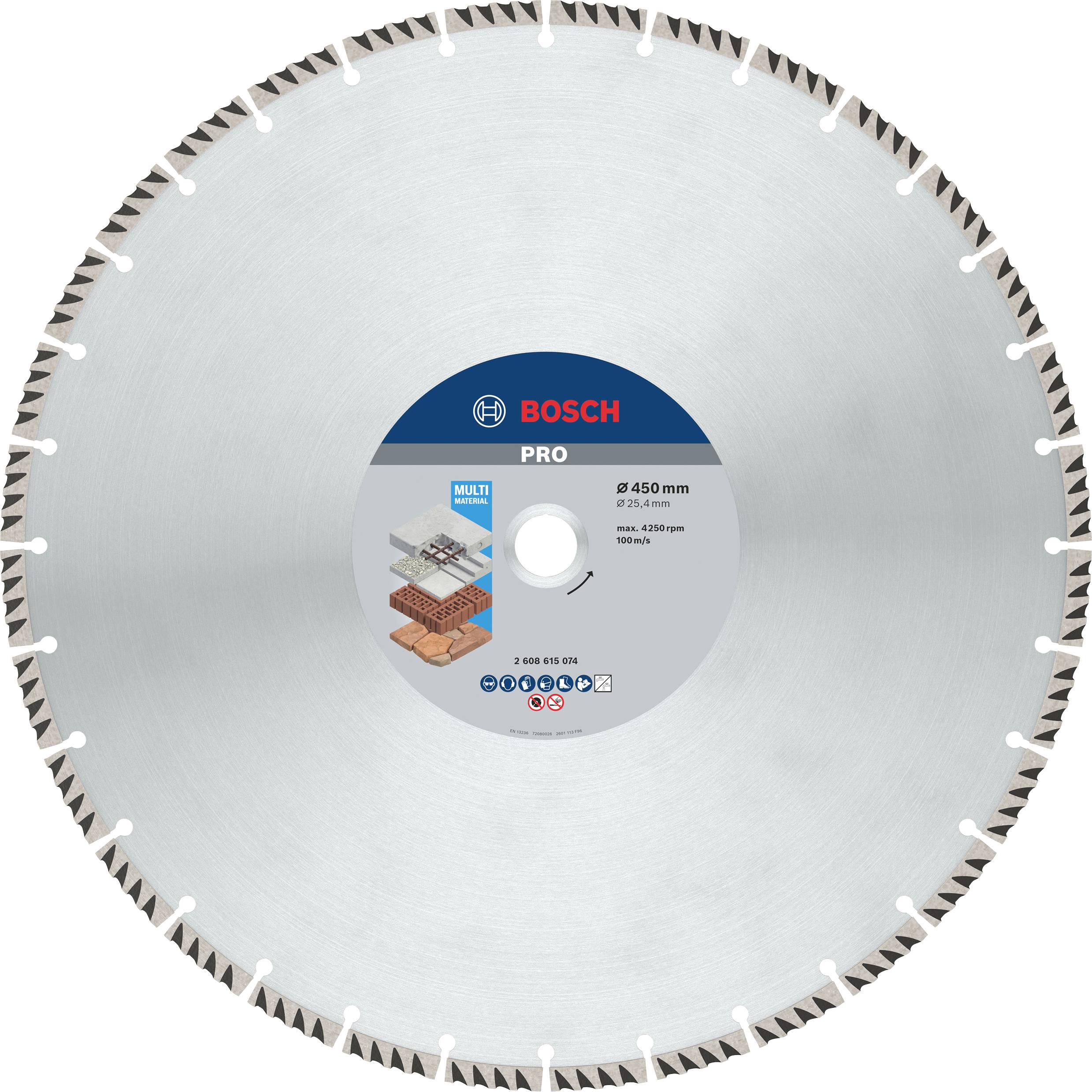 'BOSCH PRO' Diamantsägeblatt, 450 mm Durchmesser, geeignet für Beton, Stein und Ziegel, Multi-Material und Turbo-Segment.