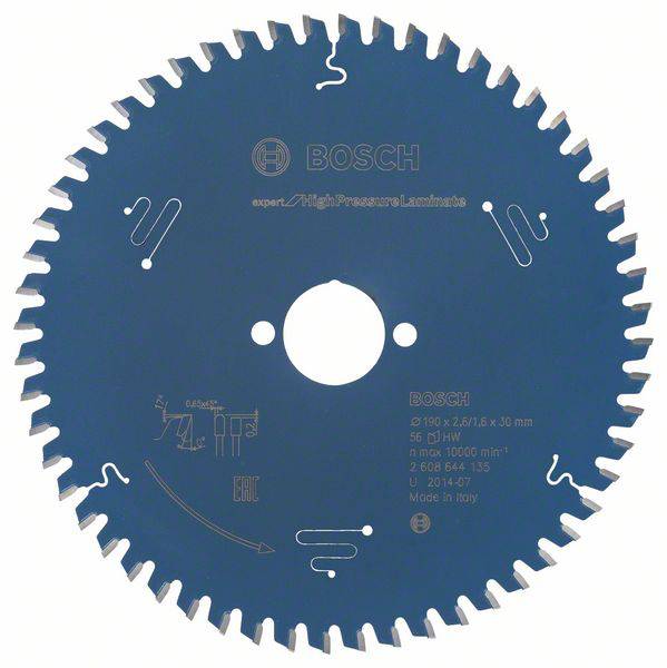 Kreissägeblatt von Bosch für Hochdrucklaminate mit 60 Zähnen und 110 Durchmesser, geeignet für präzises Schneiden.