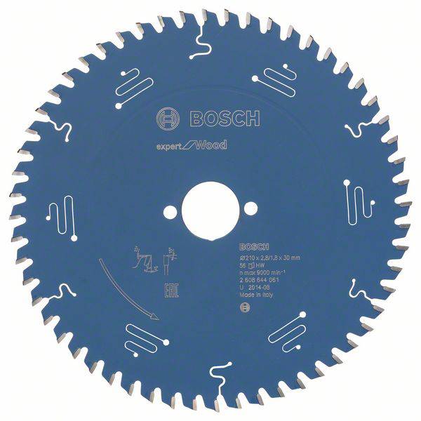 Sägeblatt für Holz von Bosch, Durchmesser 216 mm, 30 mm Bohrung, 54 Zähne, blau, ideal für präzise Schnitte in Holzoberflächen.