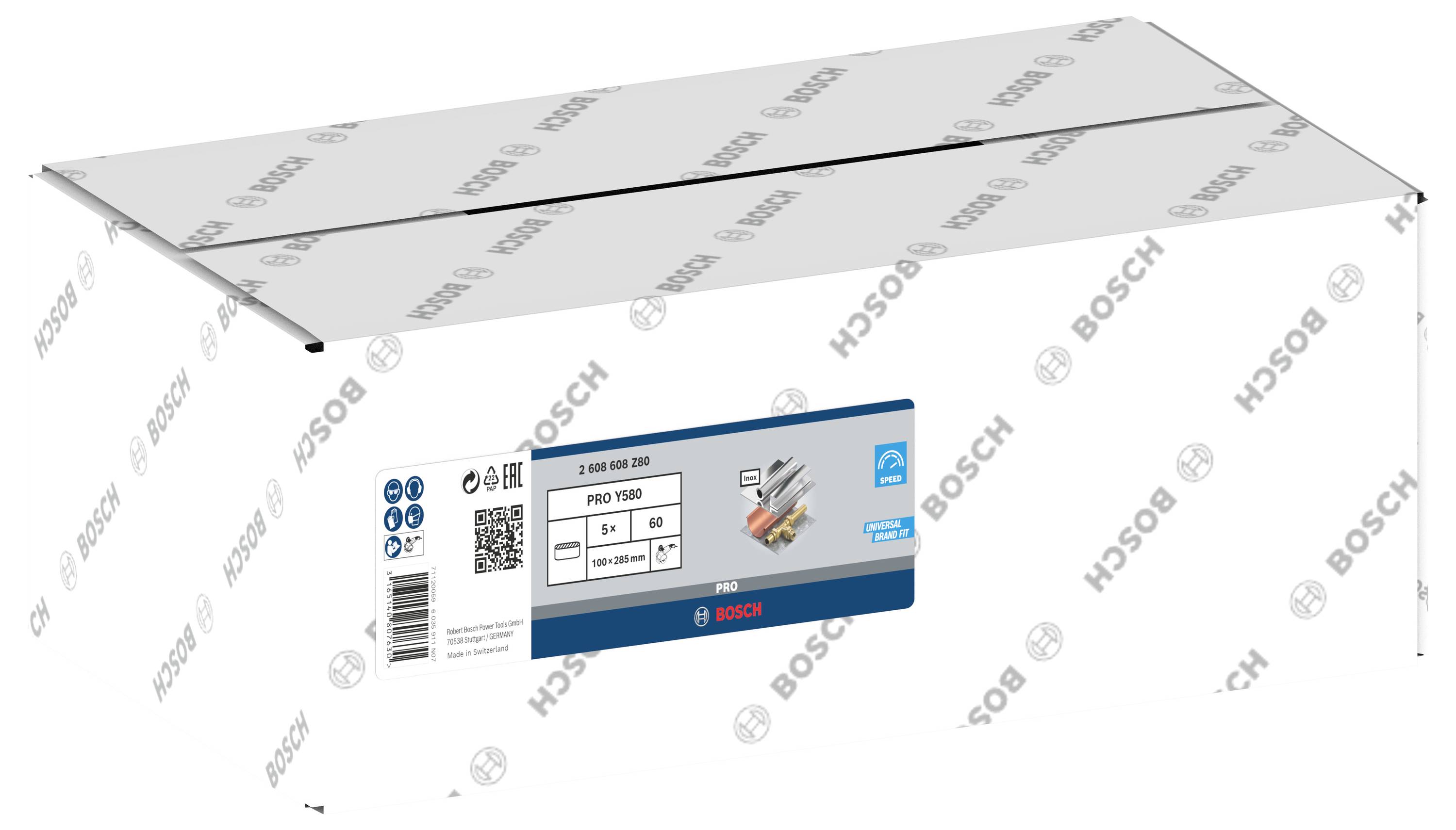 Weiße Verpackung von Bosch mit blauem Etikett, das Produktinformationen und ein Bild eines Bohrers zeigt.