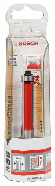 Fräser für Holzarbeiten in Blisterverpackung. Marke: Bosch. Enthält technischen Details und Diagramme zur Fräsertiefe.