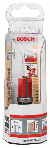 Eine Bosch-Fräsmaschine für Holzarbeiten in einer transparenten Verpackung. Enthält technische Details und Sicherheitsinformationen.