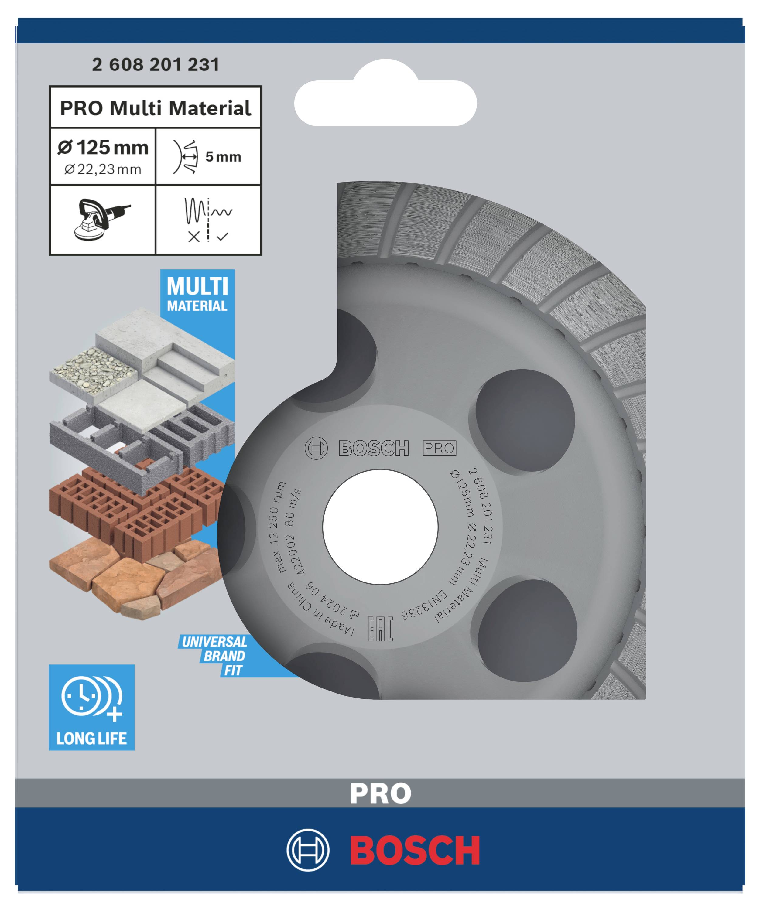Schleifscheibe für verschiedene Materialien: Stein, Beton, Ziegel. Durchmesser 125 mm, Universalhalterung, lange Lebensdauer.