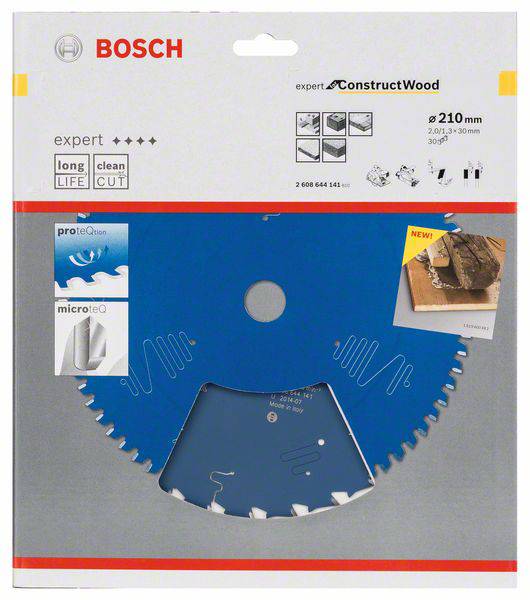 Bosch Expert Kreissägeblatt für Holz, 210 mm, geeignet für protocoat- und microteq-Materialien, langlebiger, sauberer Schnitt.