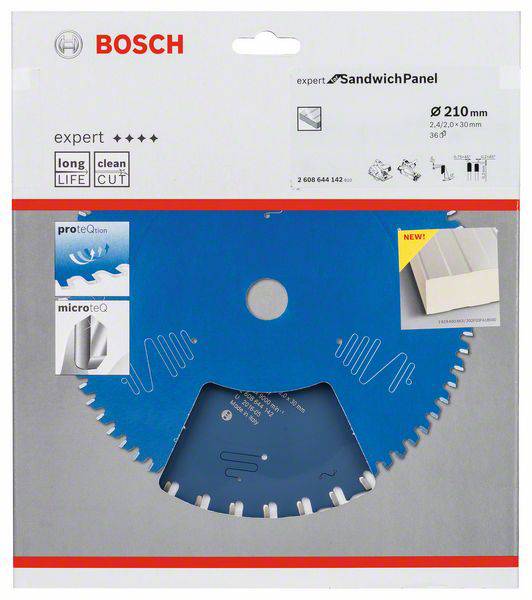 Bosch Sägeblatt Expert Sandwich Panel, Durchmesser 210 mm, 36 Zähne, optimal für saubere Schnitte in Sandwichpaneelen.