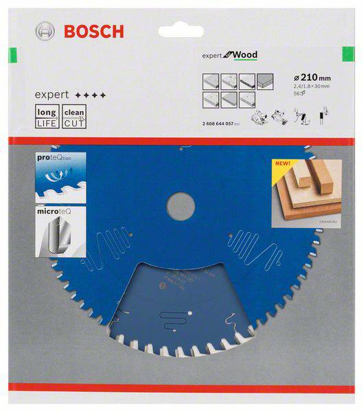 Kreissägeblatt in Verpackung von Bosch mit blauer Klinge, geeignet für Holz. Durchmesser 210 mm, fein und sauberer Schnitt.