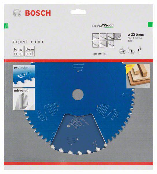 Bosch Kreissägeblatt für Holz, Ø 235 mm, 36 Zähne. Lange Lebensdauer und sauberer Schnitt. Geeignet für Tischsägen.