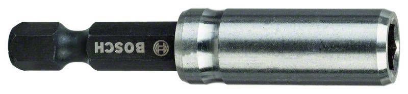 Metallischer Bit-Halter von Bosch, zylindrische Form, schwarz-silberner Körper, geeignet für Bohrmaschinen.