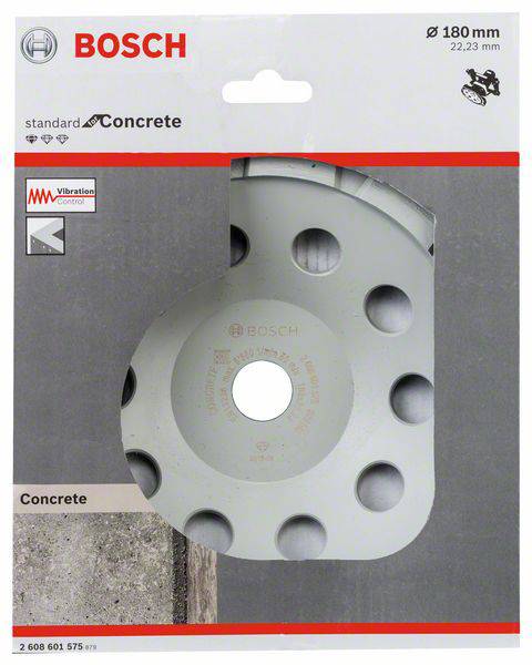 'Bosch' Diamantschleiftopf für Beton, 180 mm Durchmesser. Ideal zum Schleifen und Glätten von Betonoberflächen.